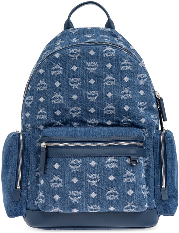 MCM Stark Denim Monogram Logo Backpack