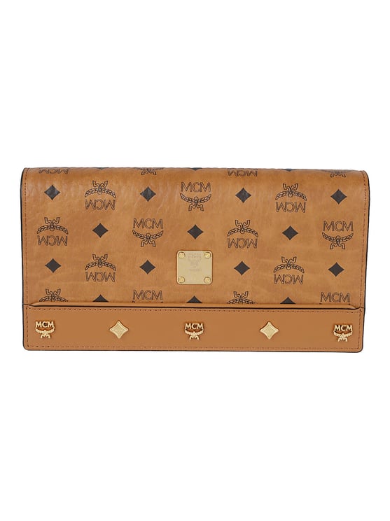 MCM Brown Leather Logo Flap Bag