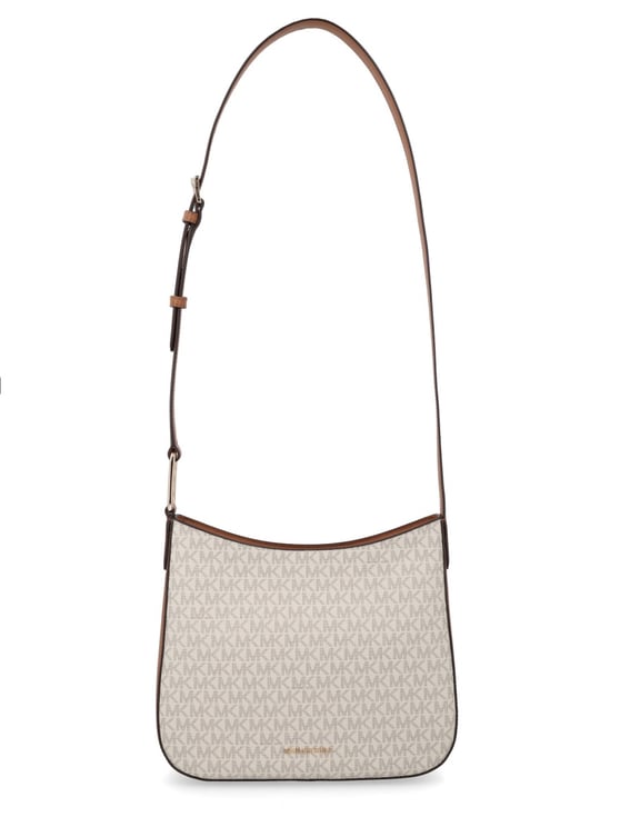 Michael Kors Beige Monogram Leather Accent Shoulder Bag
