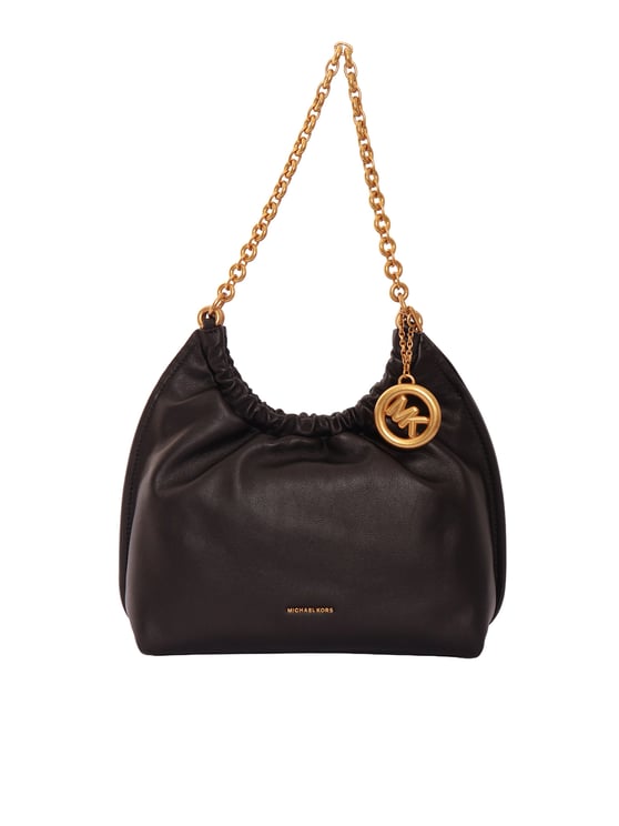Michael Kors Gathered Drawstring Black Leather Pouchette