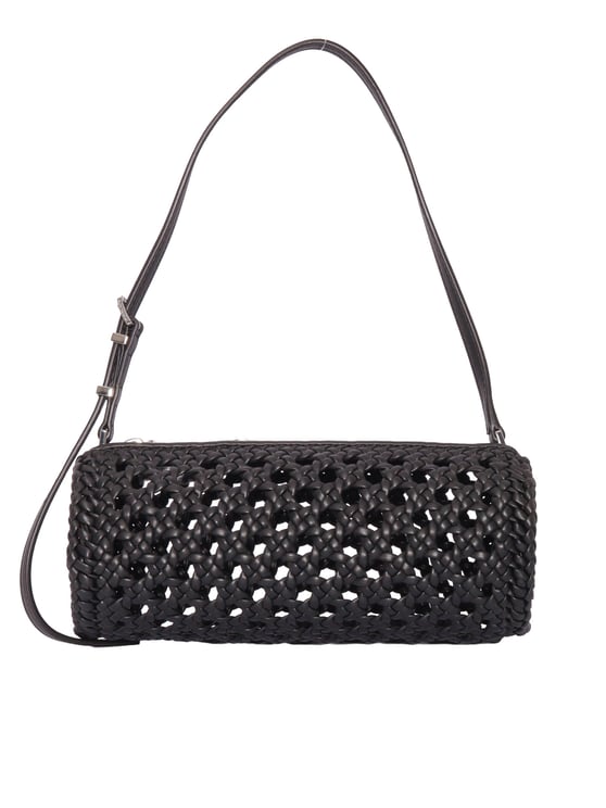 Michael Kors Barrel-Shaped Woven Pochette with Zip Closure