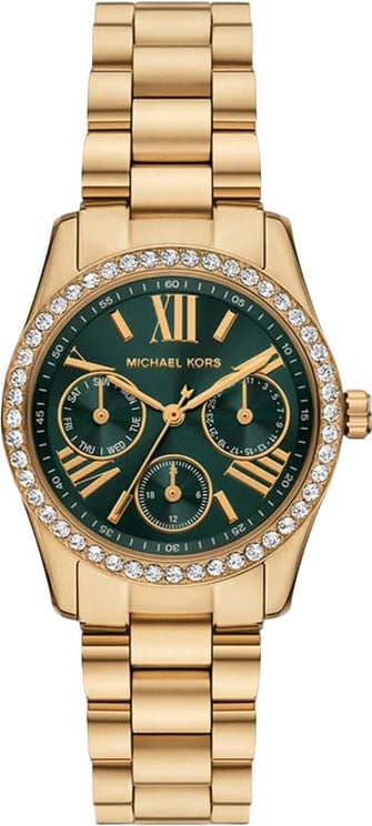 Michael Kors Michael Kors Horloge MK4924 Lexington Staal met Geelgouden Plating Quartz met Groene Wijzerplaat 100m Waterdicht 33mm