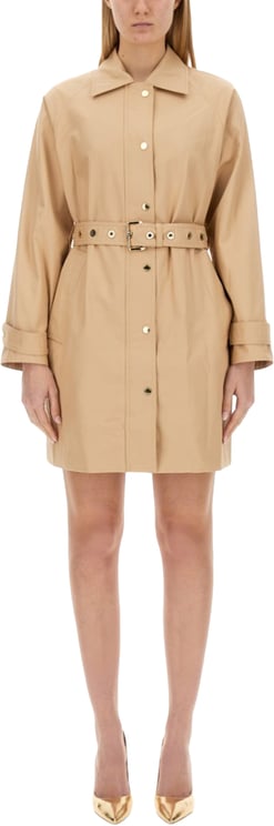 Michael Kors Belted Cotton Trench Coat With Classic Collar And Button Details