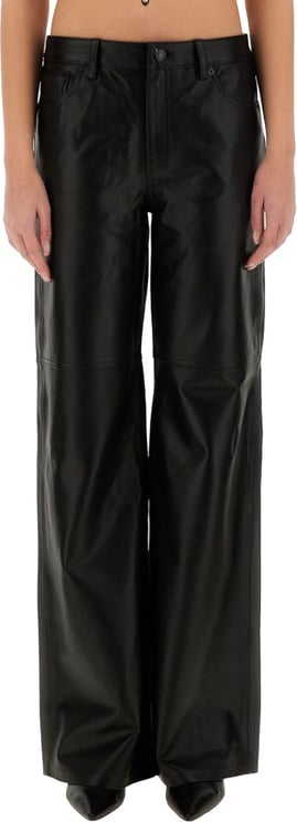 Michael Kors Wide-Leg Black Lamb Leather Pants