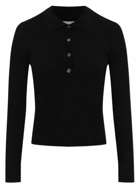 Michael Kors Neutrals Cropped Ribbed Viscose-Blend Polo Shirt