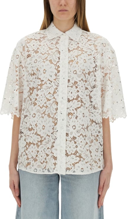 Michael Kors White Lace Shirt With Delicate Floral Pattern