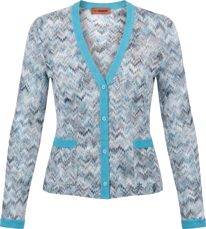 Missoni Missoni Crochet-Knit Cardigan in Blue, Size 40 IT