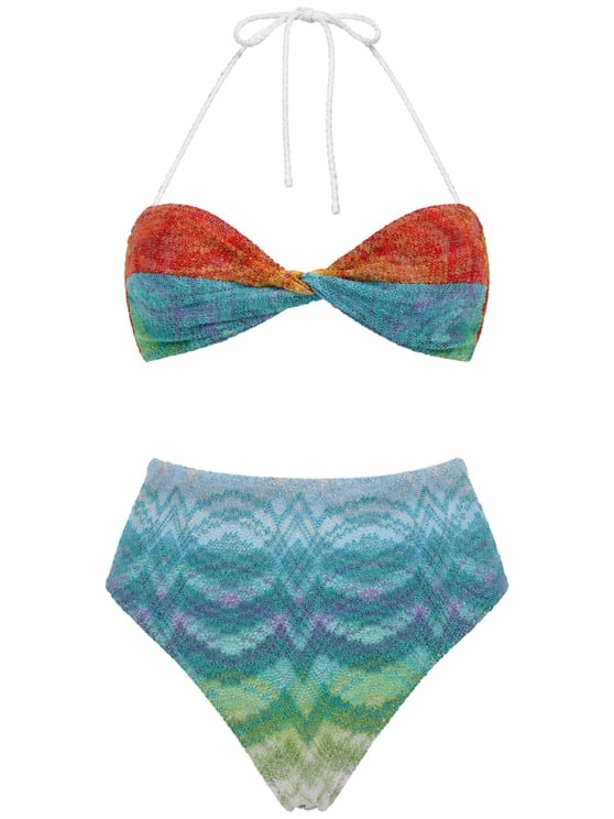 Missoni Multicolor Chevron Pattern Bandeau Bikini Set
