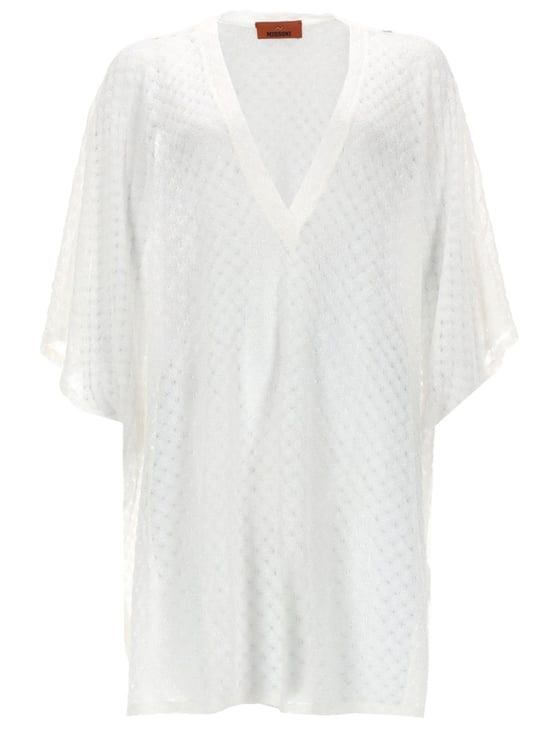 Missoni Neutrals Caftan Style V-Neck Sheer Top