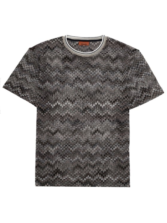 Missoni Grey Zigzag Pattern Round Neck T-Shirt