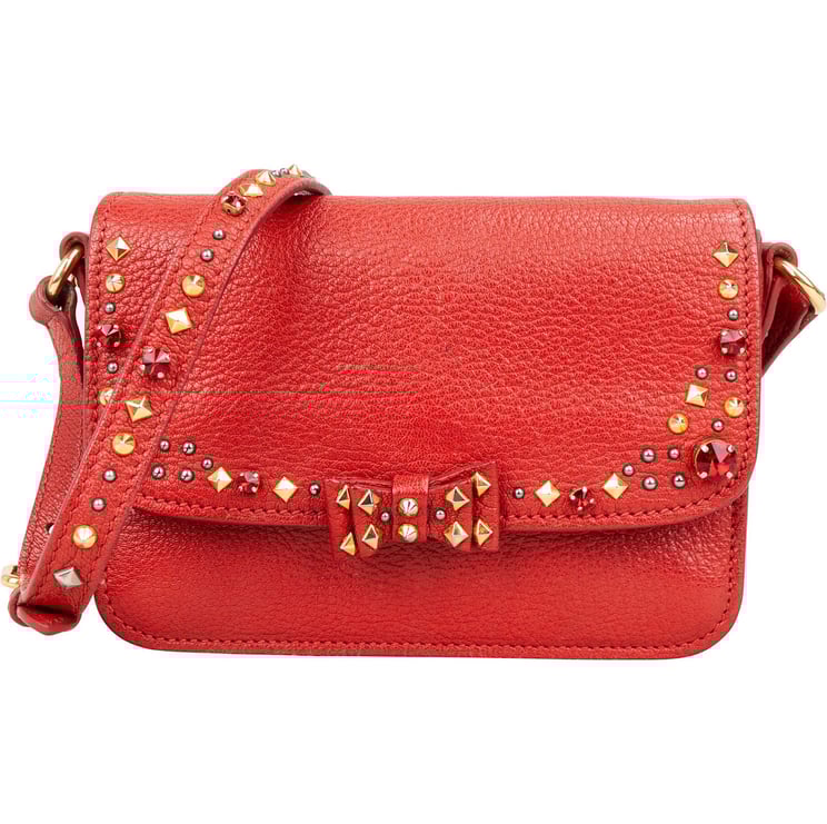 Miu Miu Miu Miu Red Studded Leather Bow Crossbody Bag