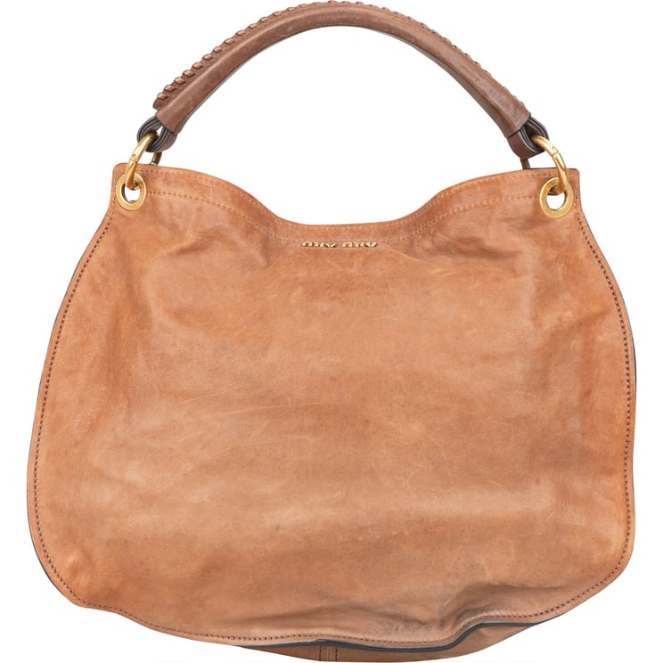 Miu Miu Miu Miu Brown Vitello Lux Leather Hobo Handbag
