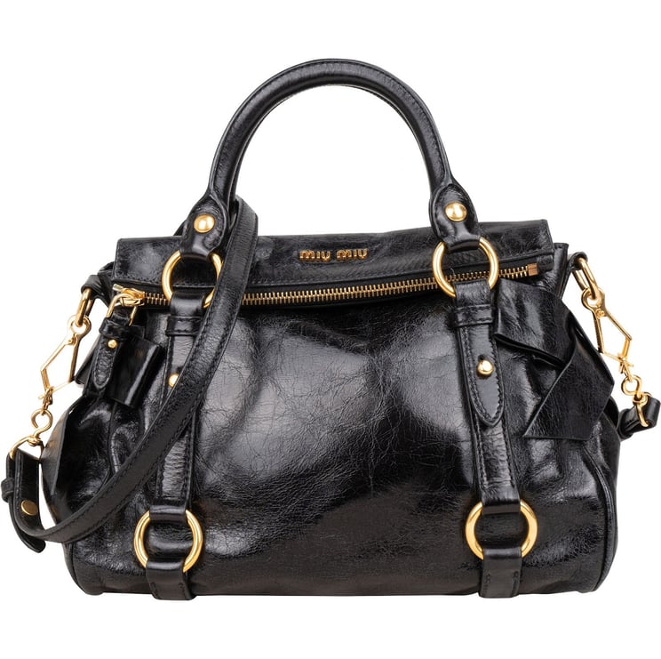 Miu Miu Miu Miu Black Vitello Lux Leather City Handbag