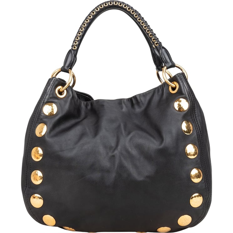 Miu Miu Miu Miu Black Leather Studded Bauletto Handbag