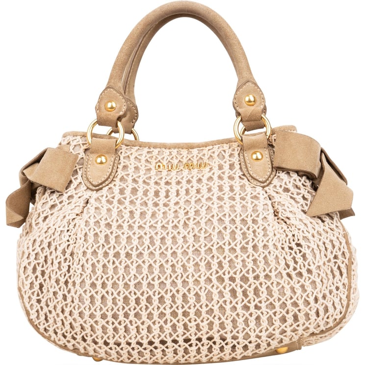Miu Miu Miu Miu Suede and Crochet Bow City Handbag