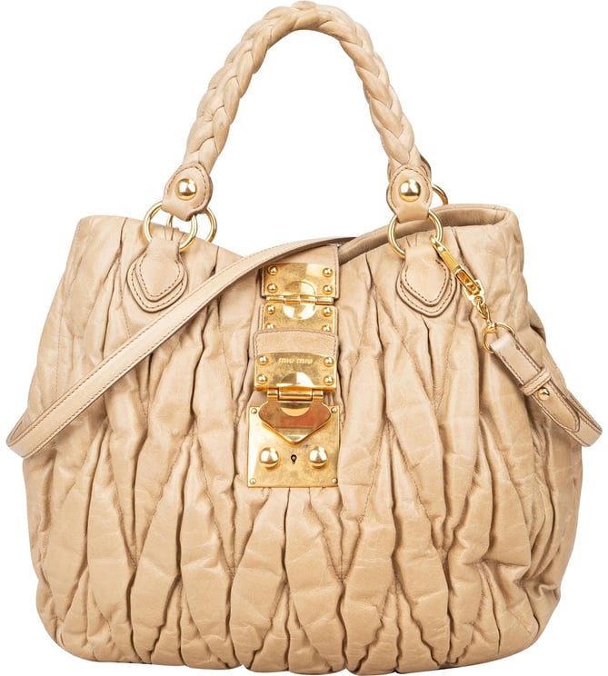 Miu Miu Miu Miu Matelassé Nappa Leather Hobo Shopping Handbag