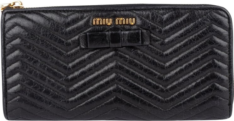 Miu Miu Miu Miu Matelassé Leather Bow Zip Around Wallet