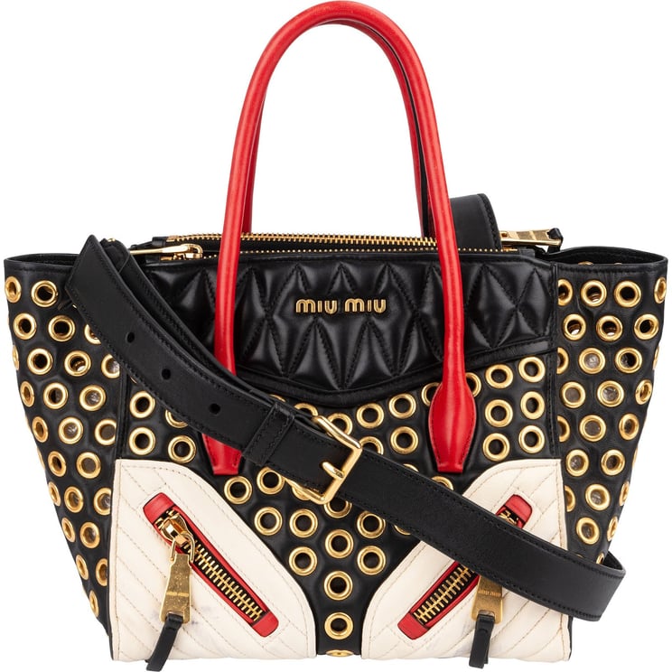 Miu Miu Miu Miu Tricolor Leather Biker Perforated Handbag