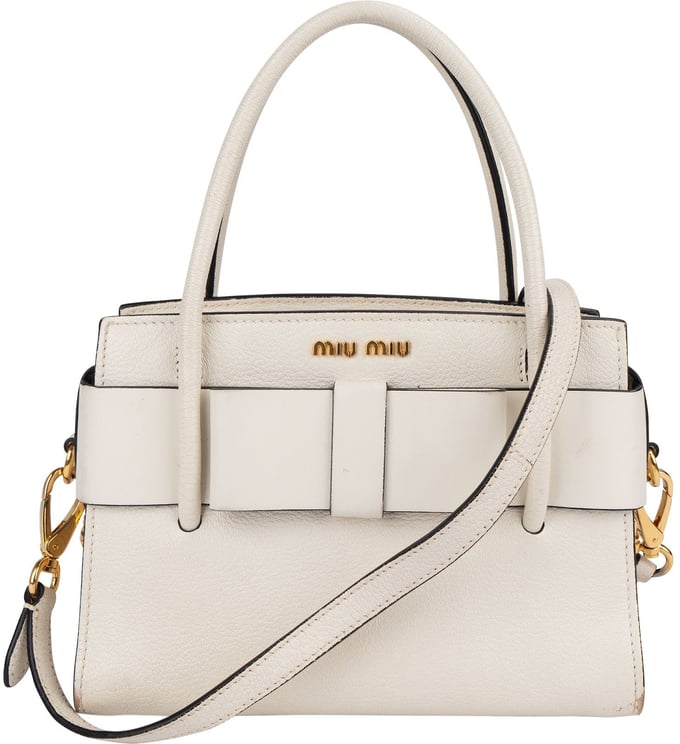 Miu Miu Miu Miu White Madras Leather Bow Handbag