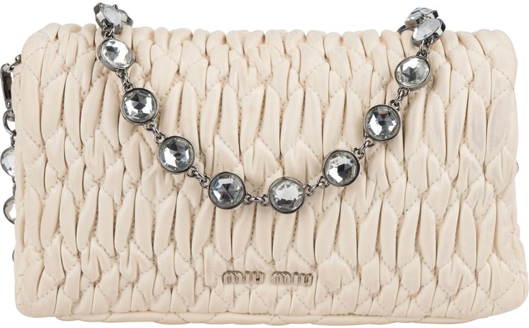 Miu Miu Miu Miu Matelassé Nappa Leather Crystal Chain Crossbody Bag