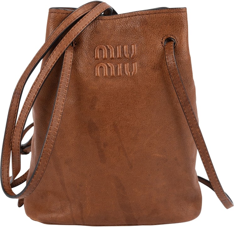Miu Miu Miu Miu Calfskin Leather Mini Drawstring Bucket Crossbody Bag