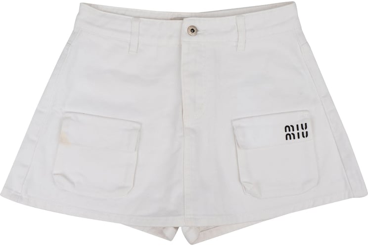 Miu Miu Miu Miu White Cotton Cargo Skirt Shorts (L)