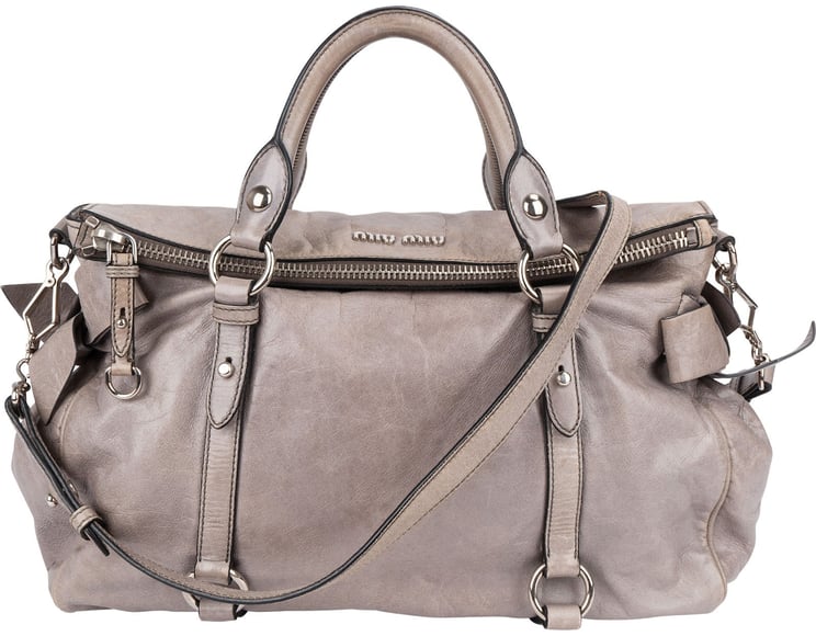 Miu Miu Miu Miu Grey Vitello Lux Bow Satchel Handbag