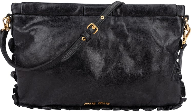 Miu Miu Miu Miu Nappa Leather Ruffle Clutch Crossbody Bag