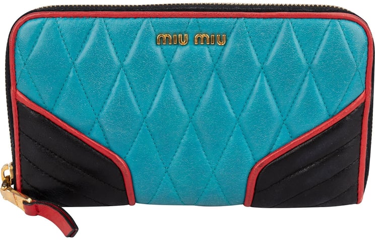 Miu Miu Miu Miu Quilted Nappa Leather Colorblock Biker Zip Around Wallet