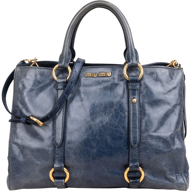 Miu Miu Miu Miu Blue Vitello Lux Tote Handbag