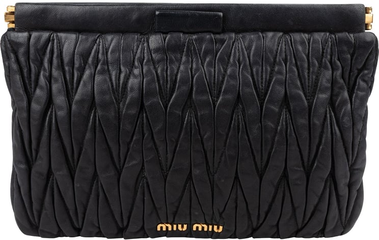 Miu Miu Miu Miu Black Matelassé Nappa Leather Clutch
