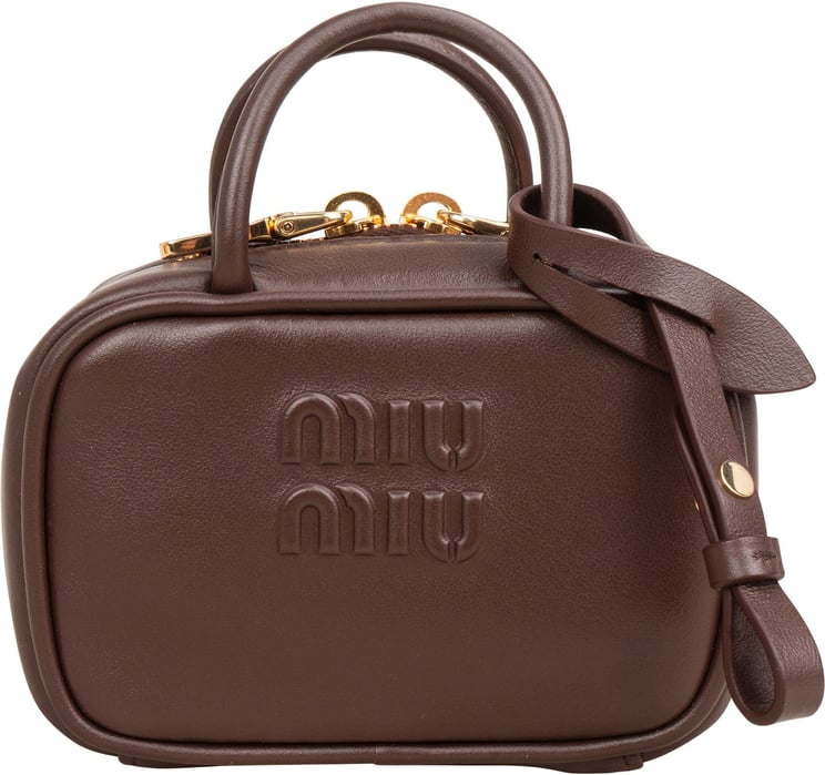 Miu Miu Miu Miu Brown Leather Top Handle Micro Handbag
