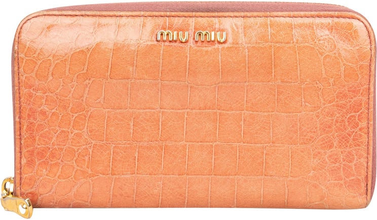 Miu Miu Miu Miu Croc-Embossed Leather Zip Around Wallet