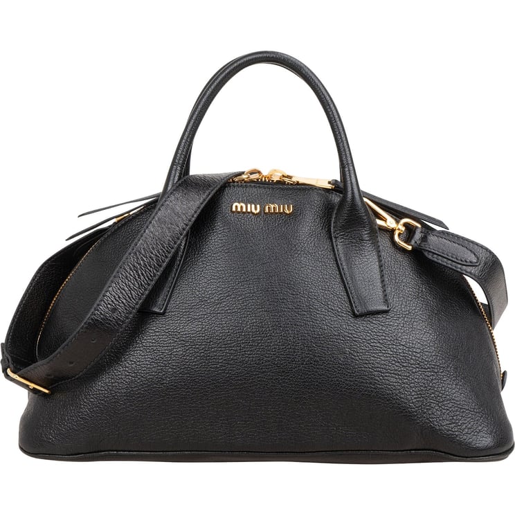 Miu Miu Miu Miu Black Madras Leather Dome Satchel Handbag
