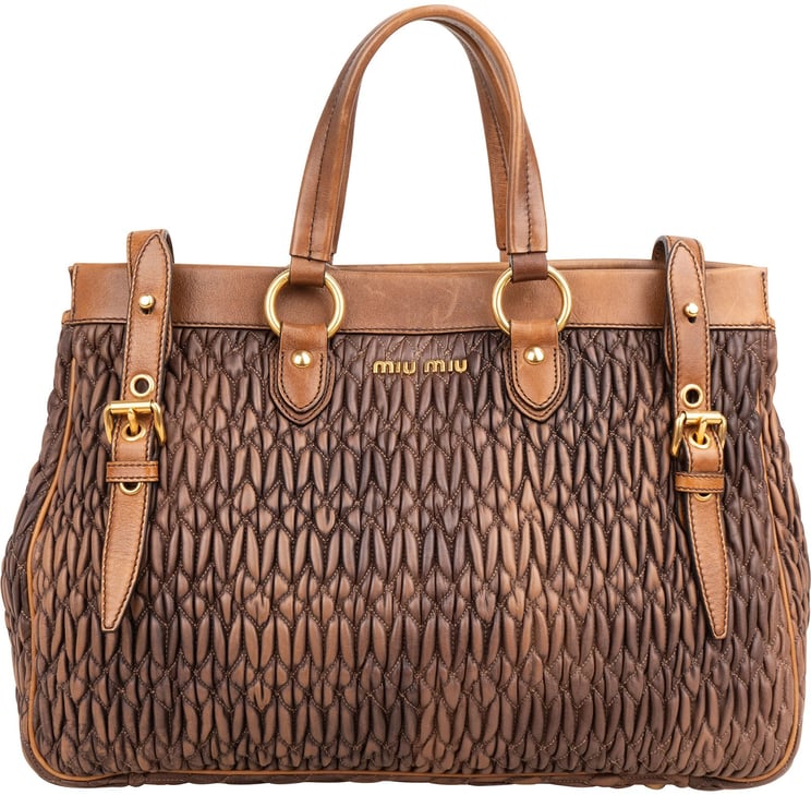 Miu Miu Miu Miu Matelassé Nappa Leather Bicolor Brown Tote Satchel Handbag