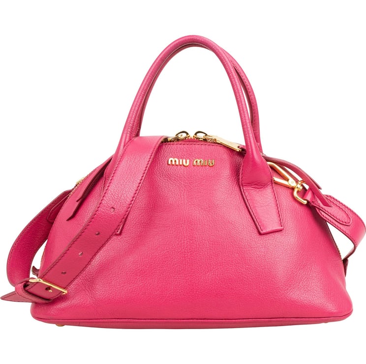 Miu Miu Miu Miu Pink Madras Leather Top Handle Bauletto Dome Handbag