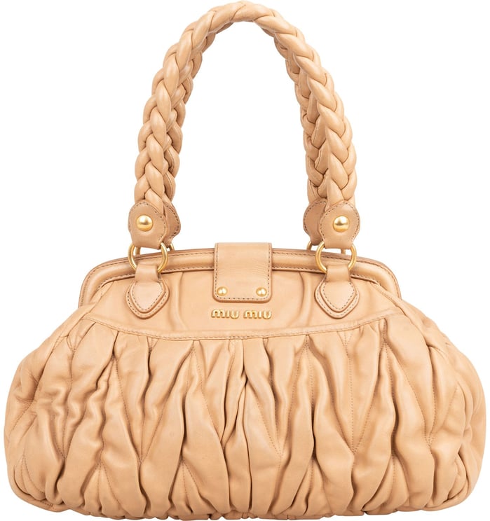 Miu Miu Miu Miu Matelassé Nappa Leather Braided Handle Handbag