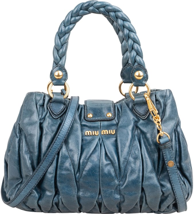 Miu Miu Miu Miu Blue Leather Vitello Lux Pleated Handbag
