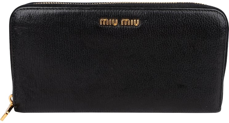 Miu Miu Miu Miu Black Leather Zip Around Wallet