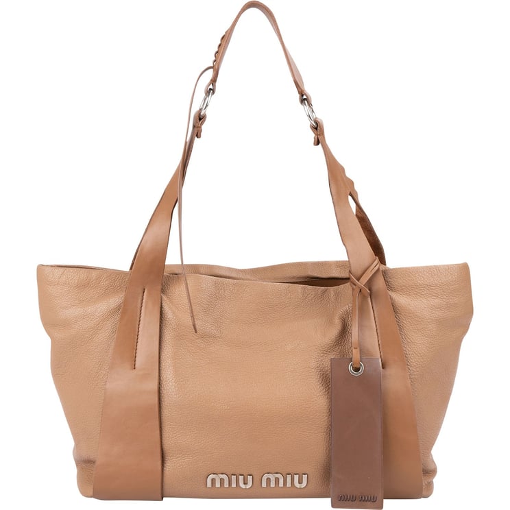 Miu Miu Miu Miu Vitello Madras Brown Leather Tote Shoulder Bag