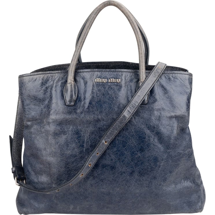Miu Miu Miu Miu Bluelette Vitello Shine Leather Tote Handbag