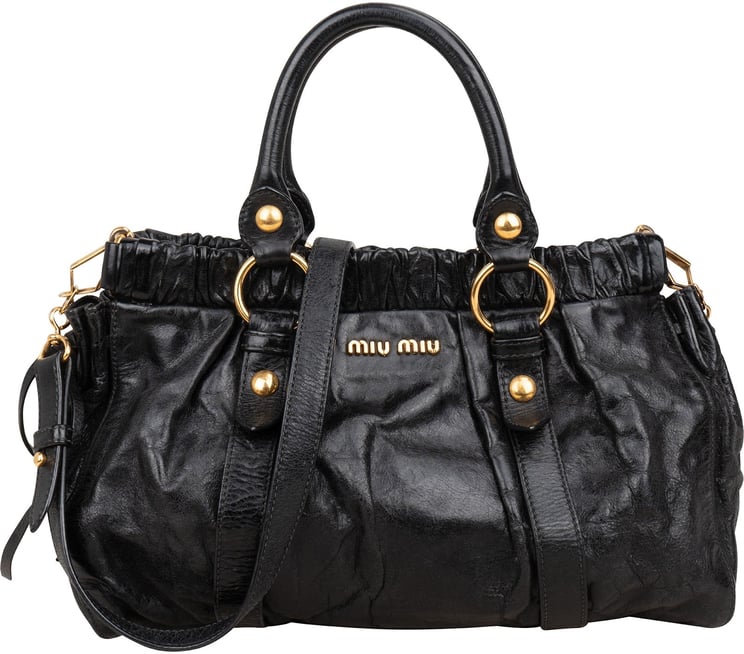Miu Miu Miu Miu Black Vitello Lux Leather Satchel Handbag