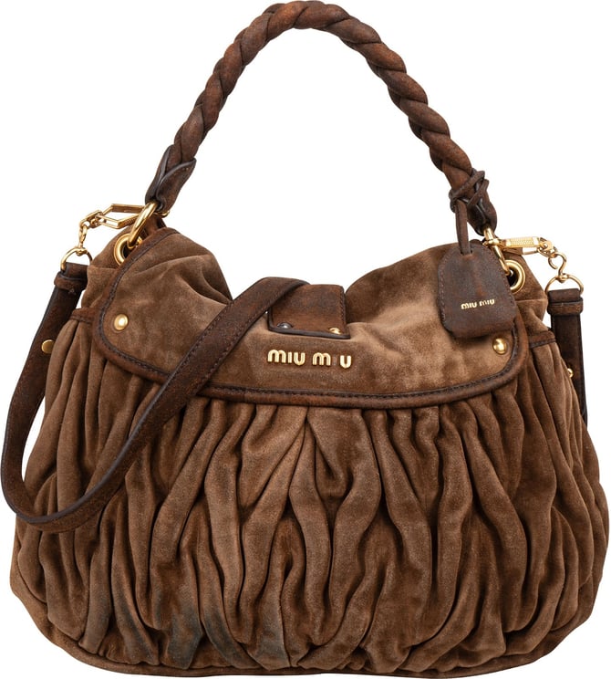 Miu Miu Miu Miu Brown Suede Leather Coffer City Handbag