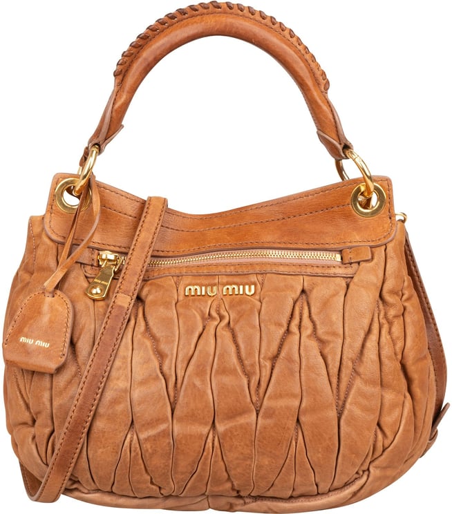 Miu Miu Miu Miu Brown Matelasse Leather Coffer City Handbag