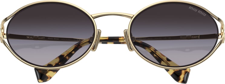 Miu Miu Oval-Shaped Gold Metal Frame Sunglasses With Tortoiseshell Temple Tips