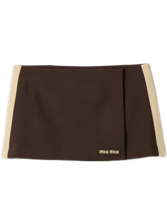 Miu Miu Dark Brown Wrap-Style Contrast Panel Mini Skirt