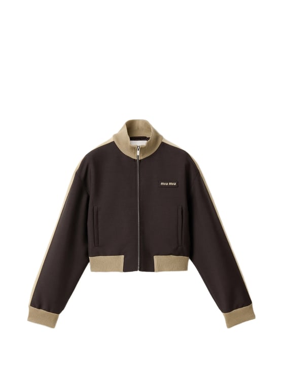 Miu Miu Dark Brown Polyester Cropped Blouson Jacket