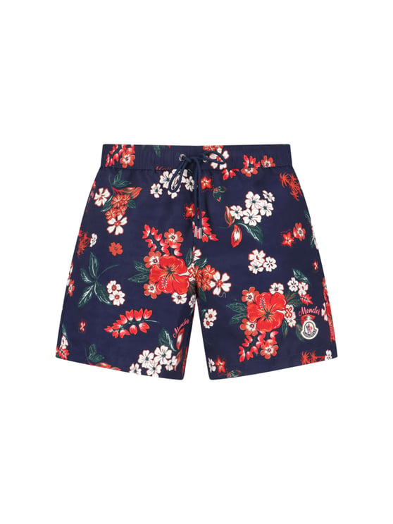 Moncler Blue All-Over Floral Pattern Swim Shorts