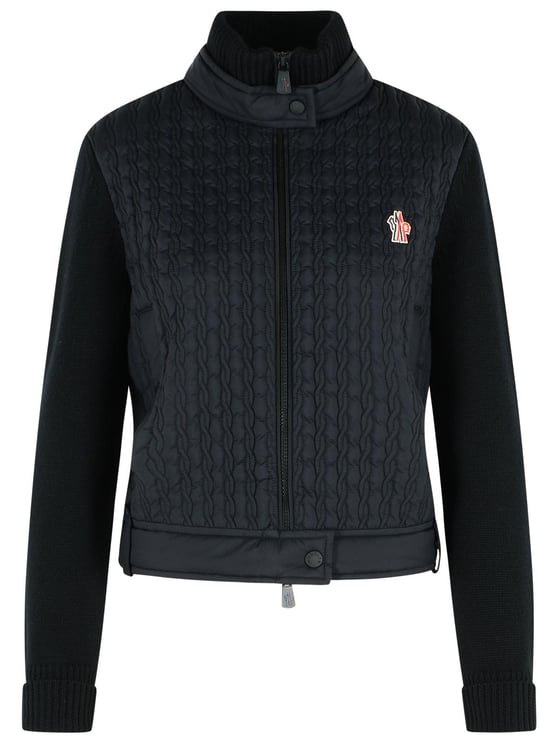 Moncler Black Virgin Wool Padded Cardigan