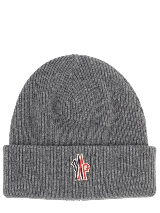 Moncler Grey Wool Ribbed Knit Hat